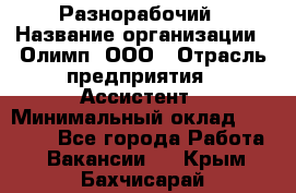 Разнорабочий › Название организации ­ Олимп, ООО › Отрасль предприятия ­ Ассистент › Минимальный оклад ­ 25 000 - Все города Работа » Вакансии   . Крым,Бахчисарай